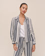Bella DahlLong Sleeve Crop Pocket Shirt - Worn Navy StripeTops