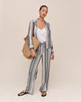 Bella DahlLong Sleeve Crop Pocket Shirt - Worn Navy StripeTops