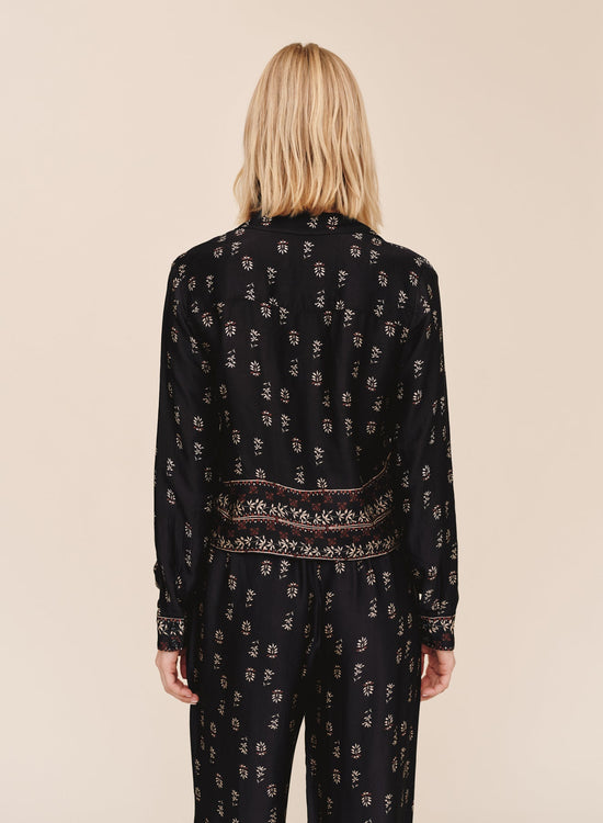 Bella Dahl Long Sleeve Crop Shirt - Floral Border Print View 2
