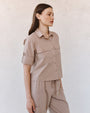 Bella DahlLong Sleeve Crop Utility Shirt - Soft DuneTops