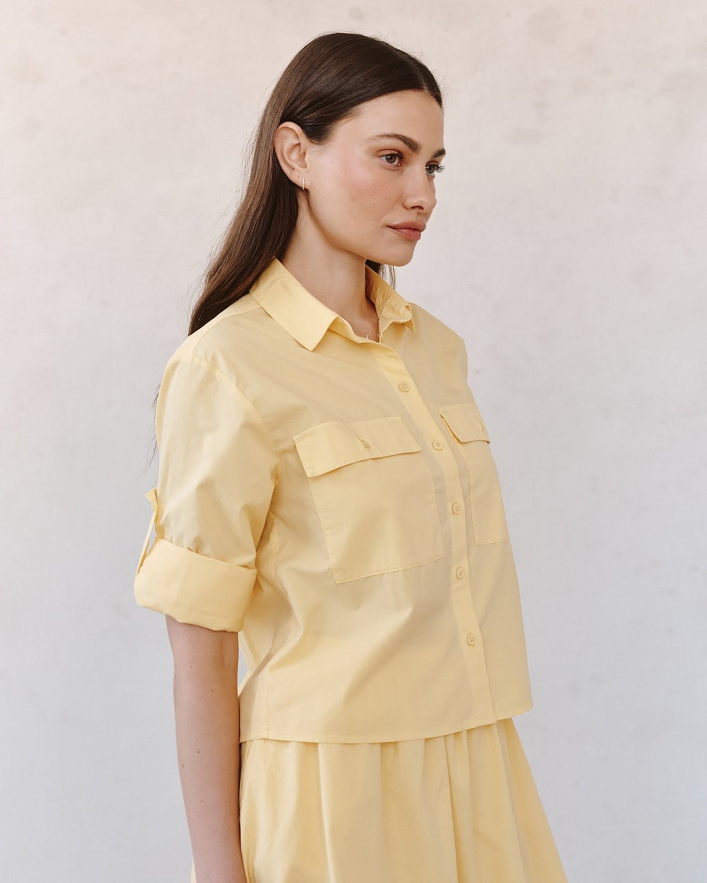 Bella DahlLong Sleeve Crop Utility Shirt - Sunbeam YellowTops