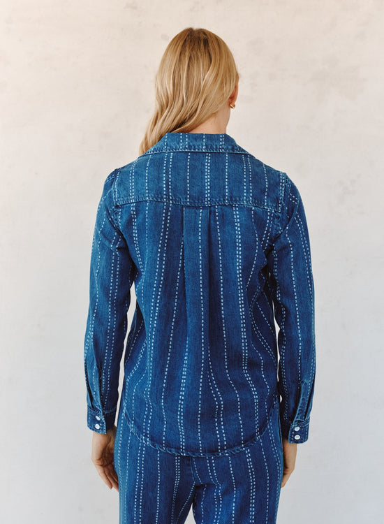 Bella Dahl Long Sleeve Cropped Shirt - Indigo Stripe View 2