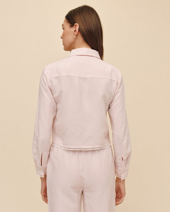 Bella Dahl Long Sleeve Cropped Shirt With Trim - Ballet Pink View 2