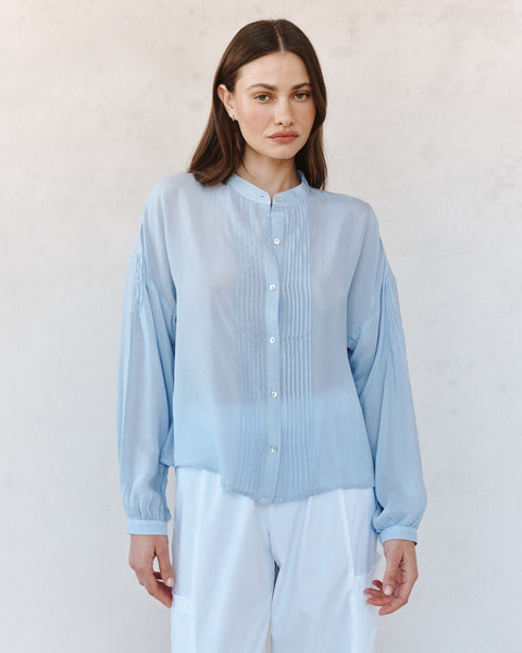 Long Sleeve Drop Shoulder Pintuck Shirt - Soft Sky – Bella Dahl