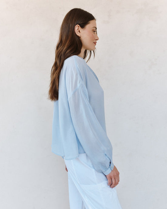 Bella Dahl Long Sleeve Drop Shoulder Pintuck Shirt - Soft Sky View 2