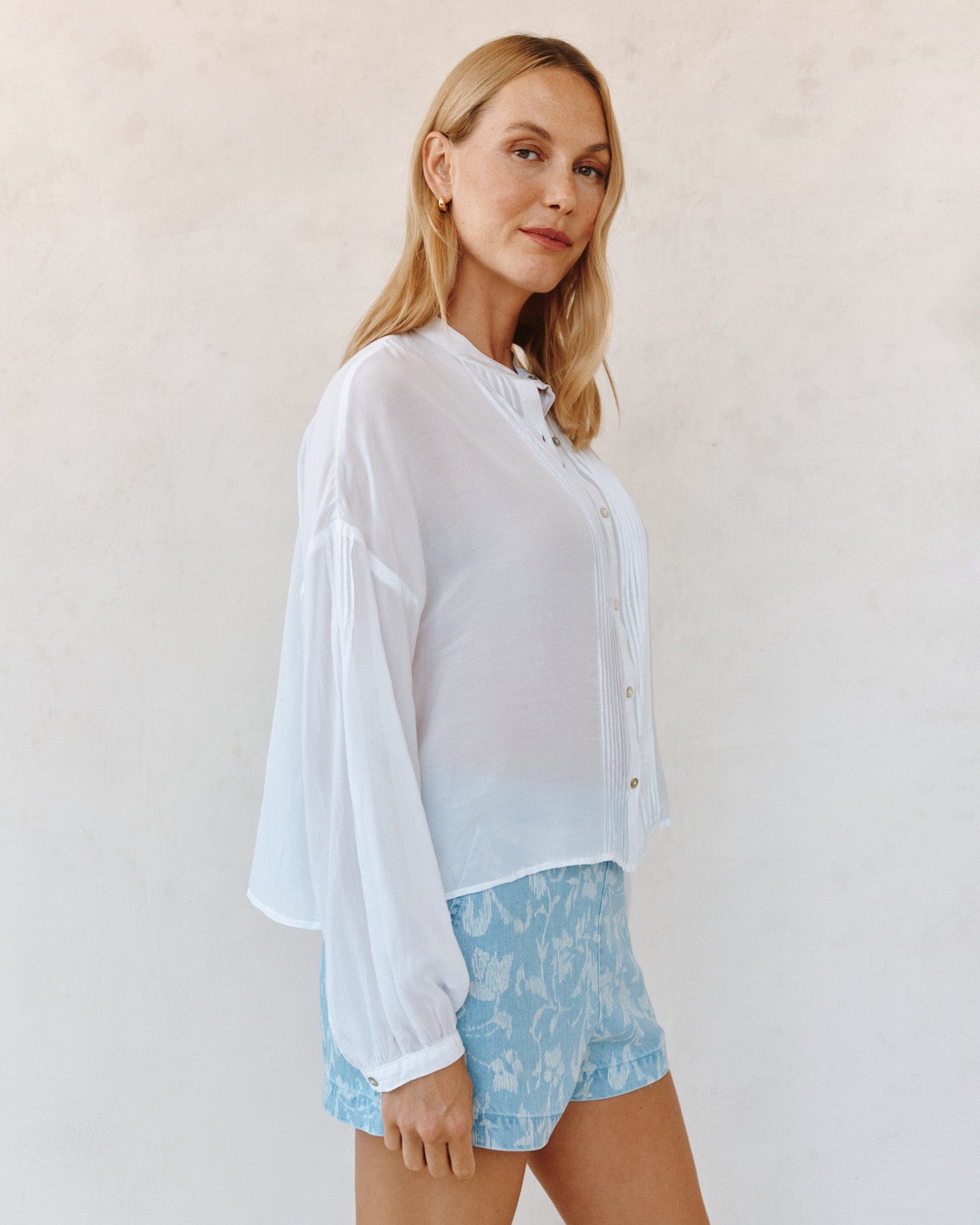 Bella DahlLong Sleeve Drop Shoulder Pintuck Shirt - WhiteTops