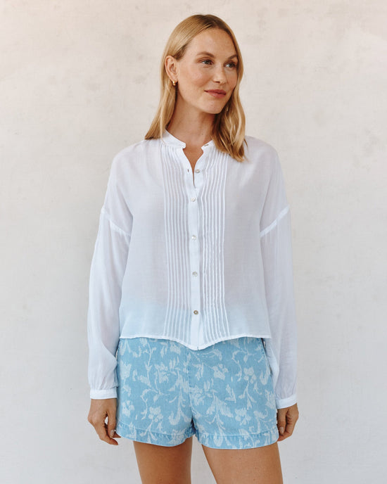 Bella Dahl Long Sleeve Drop Shoulder Pintuck Shirt - White