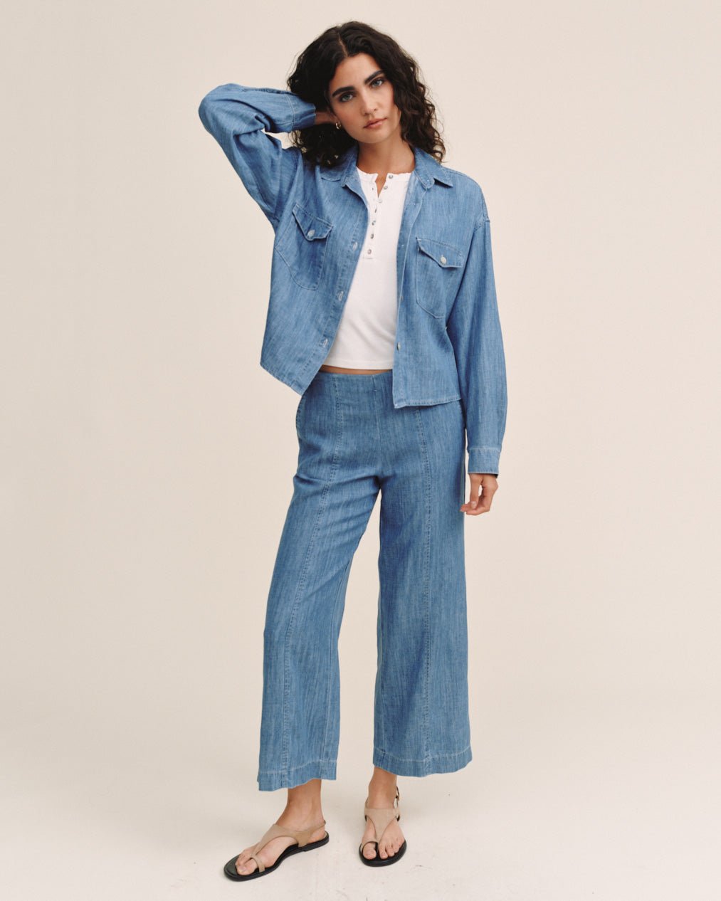 Bella DahlLong Sleeve Flap Pocket Shirt - Island Blue WashTops