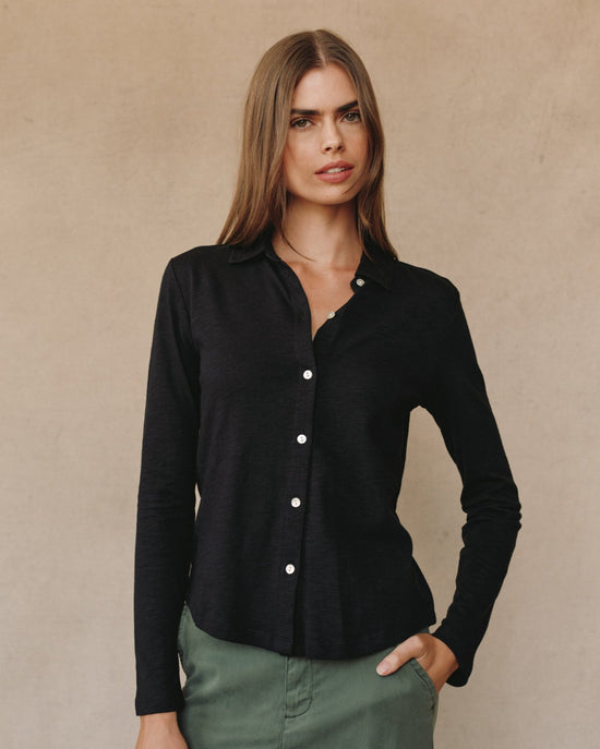 Bella Dahl Long Sleeve Knit Button Down - Black