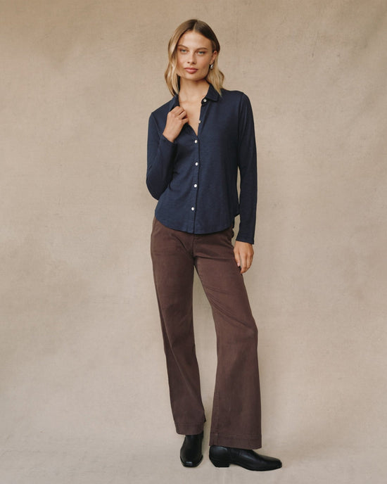 Bella Dahl Long Sleeve Knit Button Down - Endless Sea