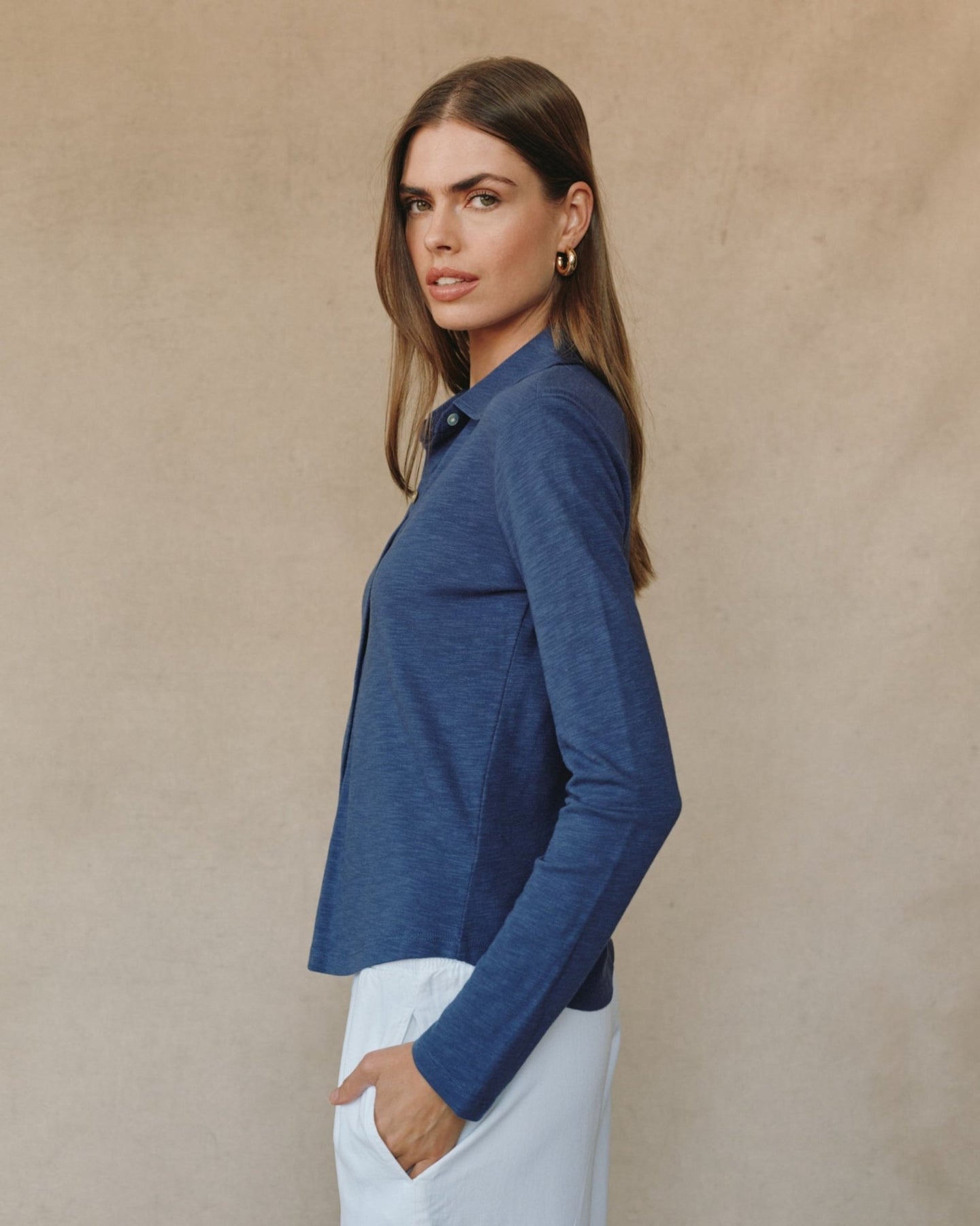 Bella DahlLong Sleeve Knit Button Down - Hudson BlueTops