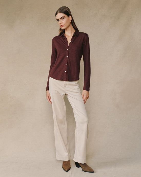 Bella Dahl Long Sleeve Knit Button Down - Pinot Noir