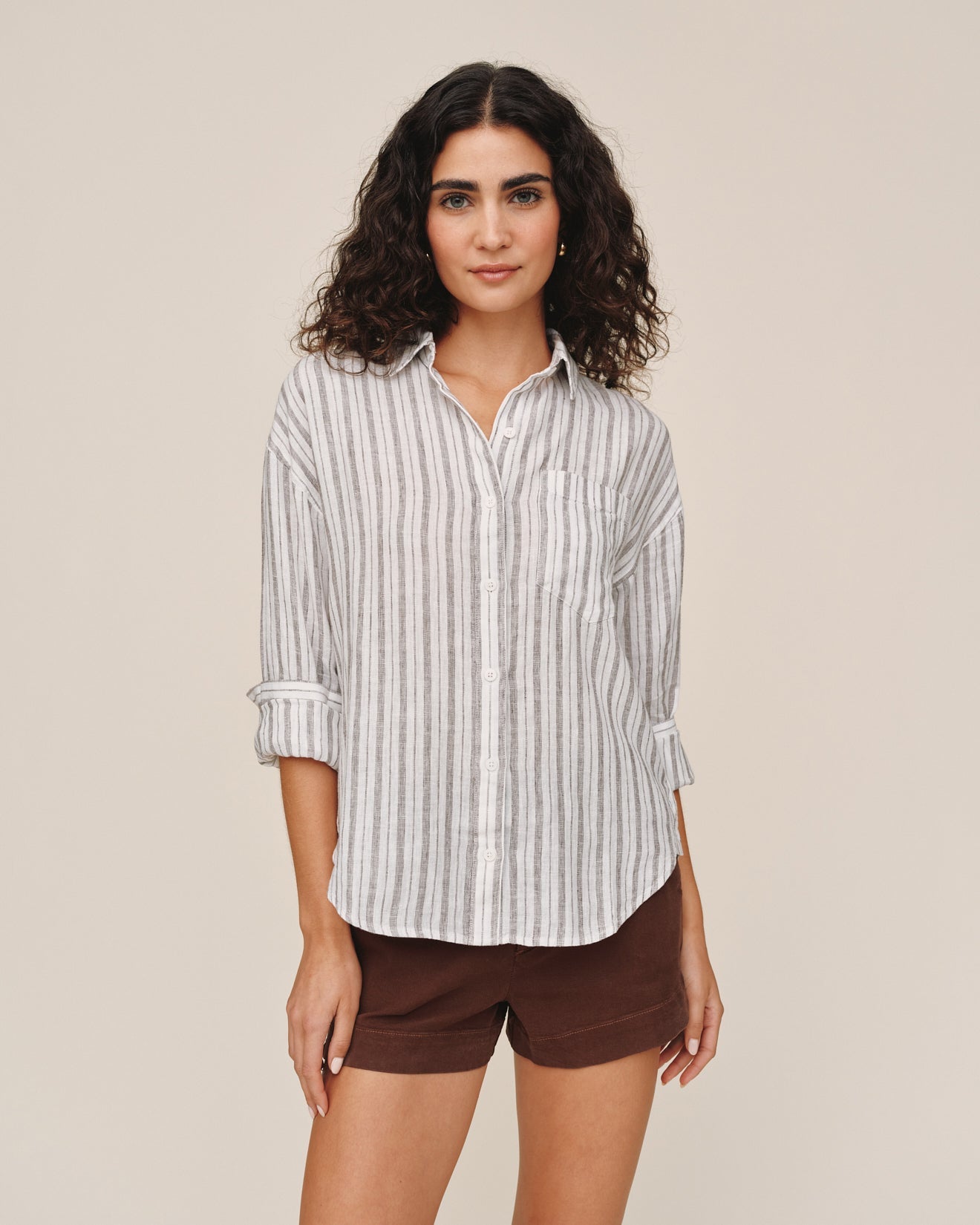 Bella DahlLong Sleeve Oversize Pocket shirt - Driftwood StripeTops