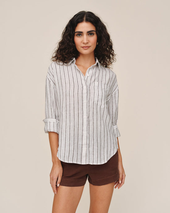 Bella Dahl Long Sleeve Oversize Pocket shirt - Driftwood Stripe View 2