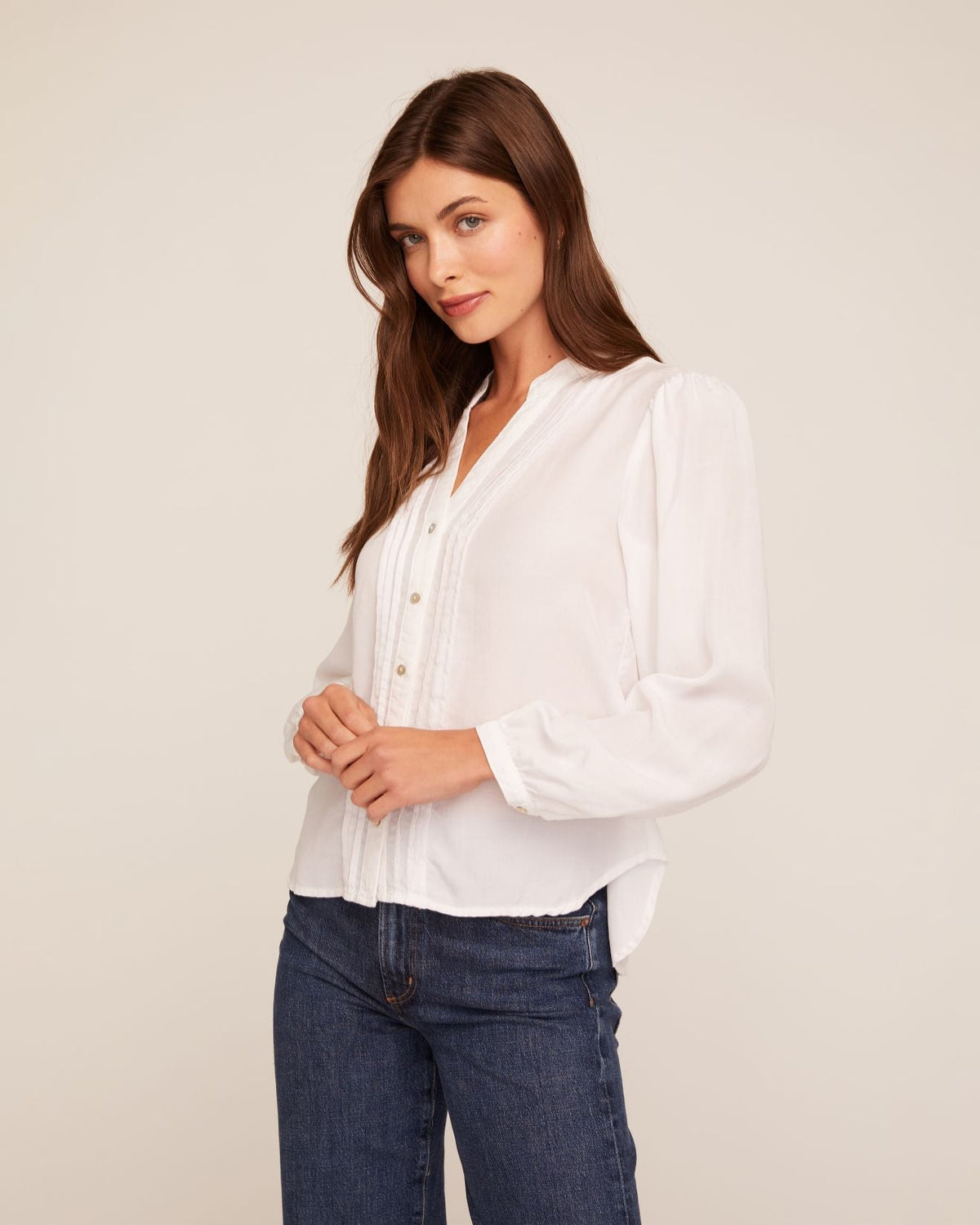 Bella DahlLong Sleeve Pintuck Blouse - WhiteTops