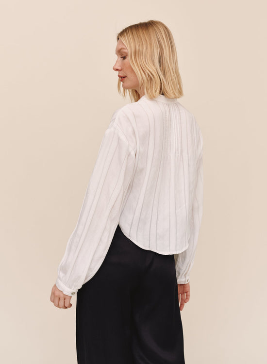 Bella Dahl Long Sleeve Pintuck Shirt - Ivory Shadow Stripe View 2