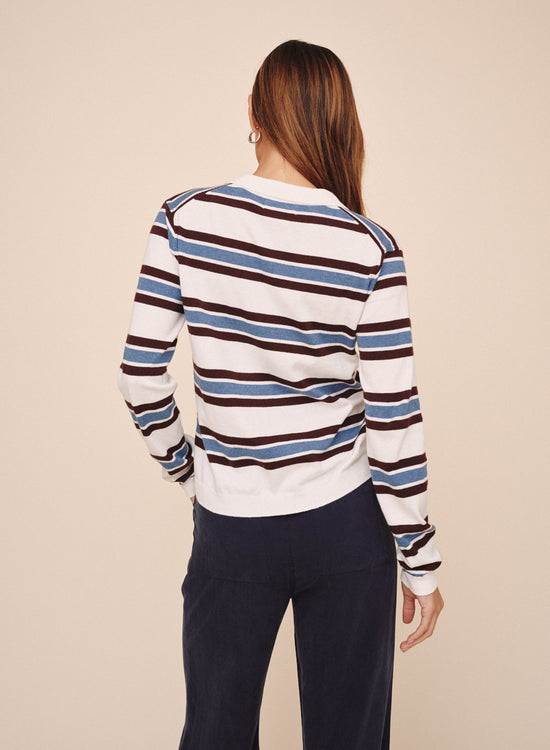 Bella Dahl Long Sleeve Placket Pullover - Garnet Stripe View 2