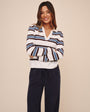 Bella DahlLong Sleeve Placket Pullover - Garnet StripeSweaters