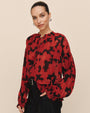 Bella DahlLong Sleeve Pleated Smocked Button Down - Red CamelliaTops