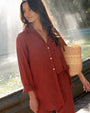 Bella DahlLong Sleeve Pocket Button Down Tunic - Red SandTops