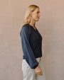 Bella DahlLong Sleeve Raglan Mixed Shirt - Obsidian StoneTops