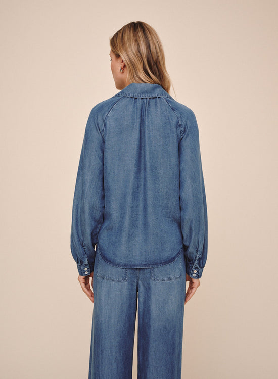 Bella Dahl Long Sleeve Raglan Pullover - Shadow Blue Wash View 2
