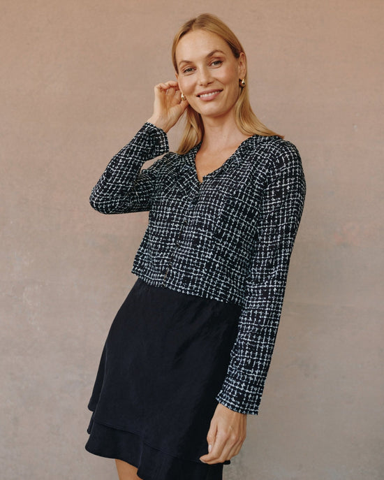 Bella Dahl Long Sleeve Ruffle Top - Grid Print View 2
