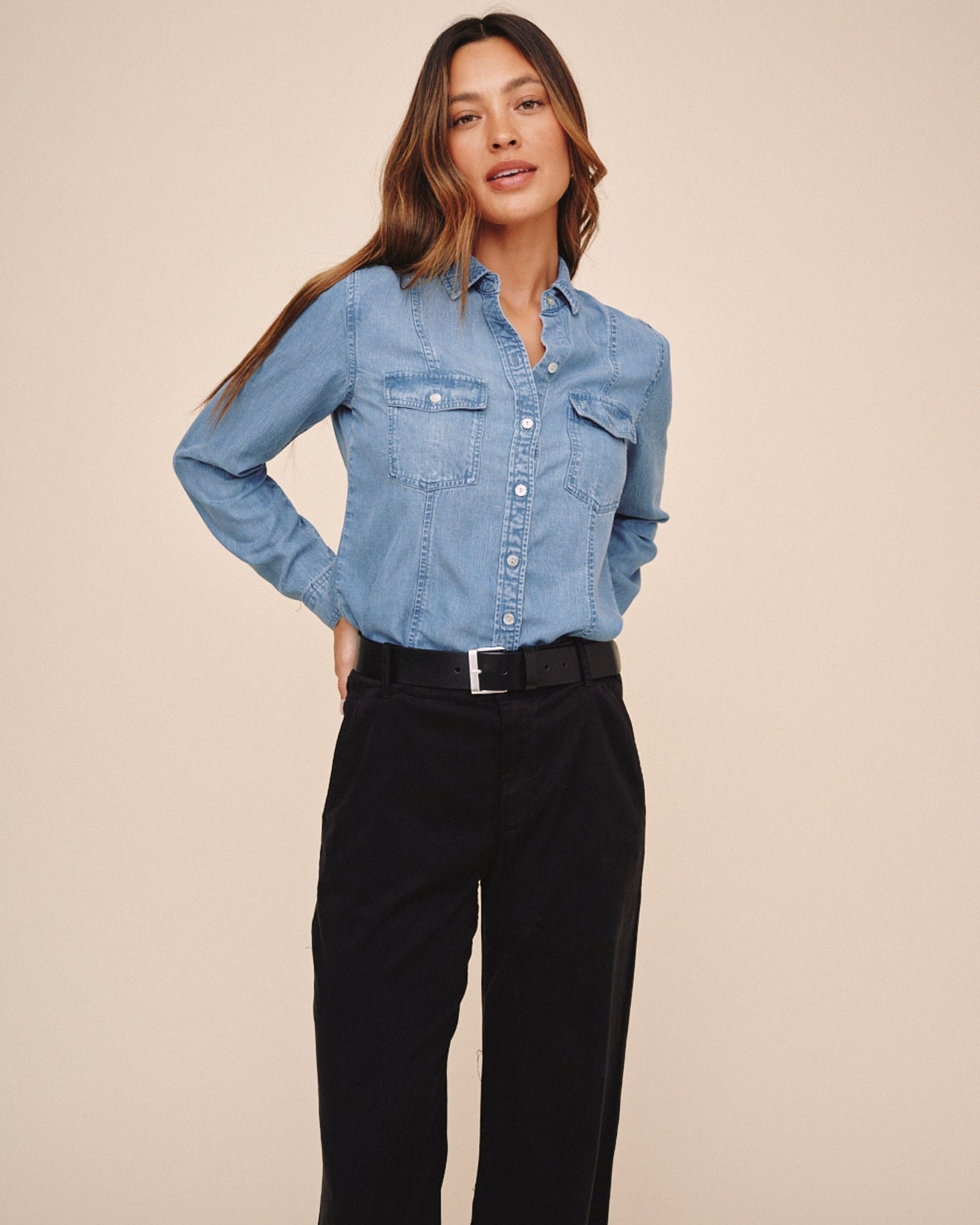 Bella DahlLong Sleeve Seamed Shirt - Indigo Harbor WashTops