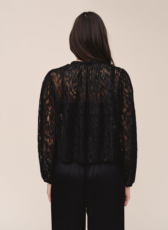Bella Dahl Long Sleeve Shirred Neck Top - Black View 2