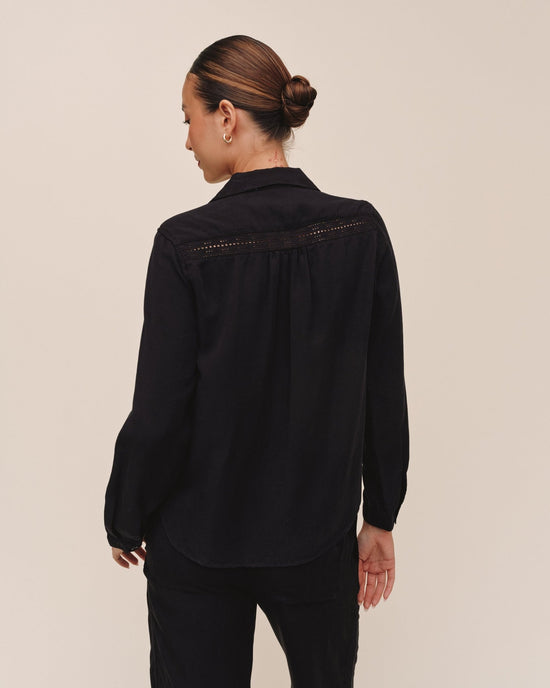 Bella Dahl Long Sleeve Shirt With Lace Inset - Black View 2