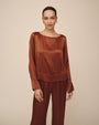 Bella DahlLong Sleeve Split Back Pullover - Molten BronzeTops
