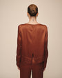 Bella DahlLong Sleeve Split Back Pullover - Molten BronzeTops