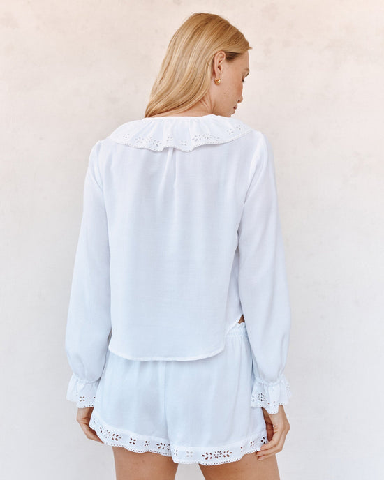Bella Dahl Long Sleeve Tie Neck Ruffle Top - White View 2