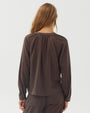 Bella DahlLong Sleeve Wide Placket Pullover - Dark ChestnutTops