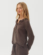 Bella DahlLong Sleeve Wide Placket Pullover - Dark ChestnutTops