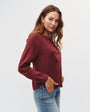 Bella DahlLong Sleeve Wide Placket Pullover - Deep CrimsonTops