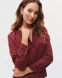 Bella DahlLong Sleeve Wide Placket Pullover - Deep CrimsonTops