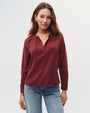 Bella DahlLong Sleeve Wide Placket Pullover - Deep CrimsonTops