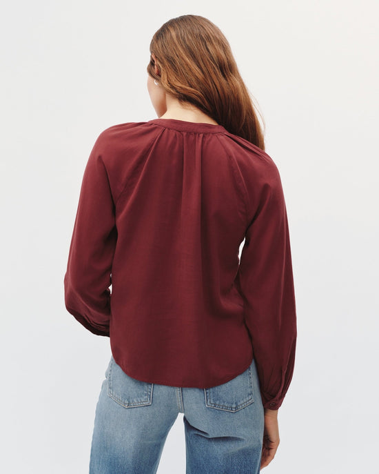 Bella Dahl Long Sleeve Wide Placket Pullover  - Deep Crimson View 2