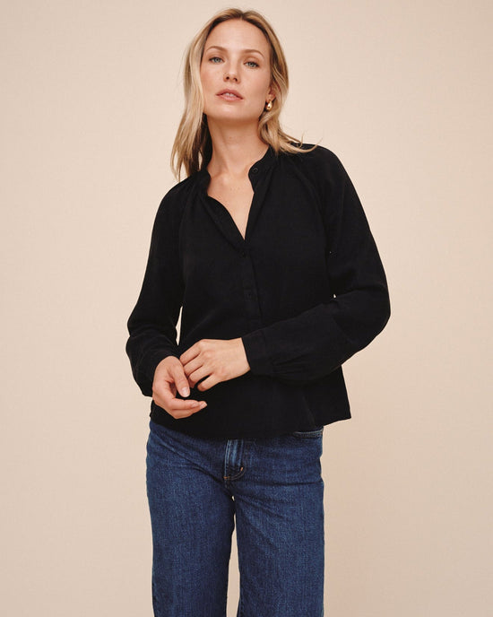 Bella Dahl Long Sleeve Wide Placket Pullover - Vintage Black