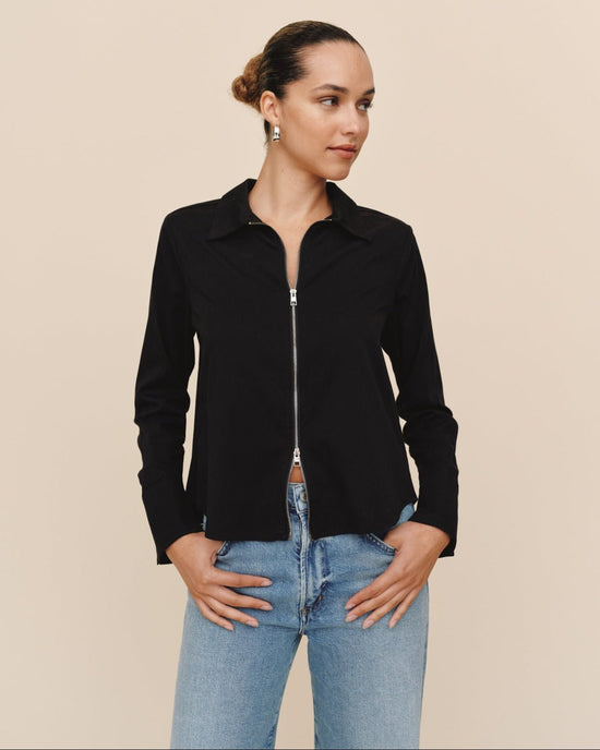 Bella Dahl Long Sleeve Zip Front Shirt - Black