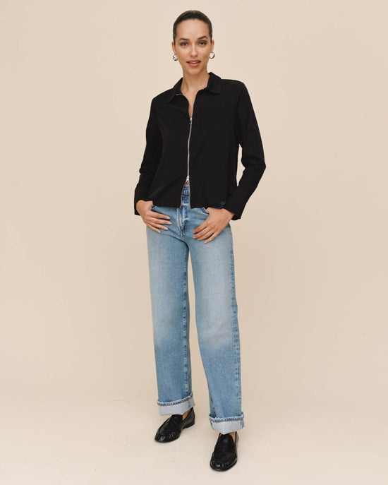 Bella Dahl Long Sleeve Zip Front Shirt - Black View 2