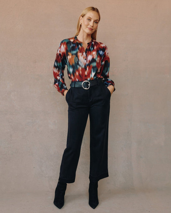 Bella Dahl Mandarin Collar Button Down - Blurred Floral Print View 2