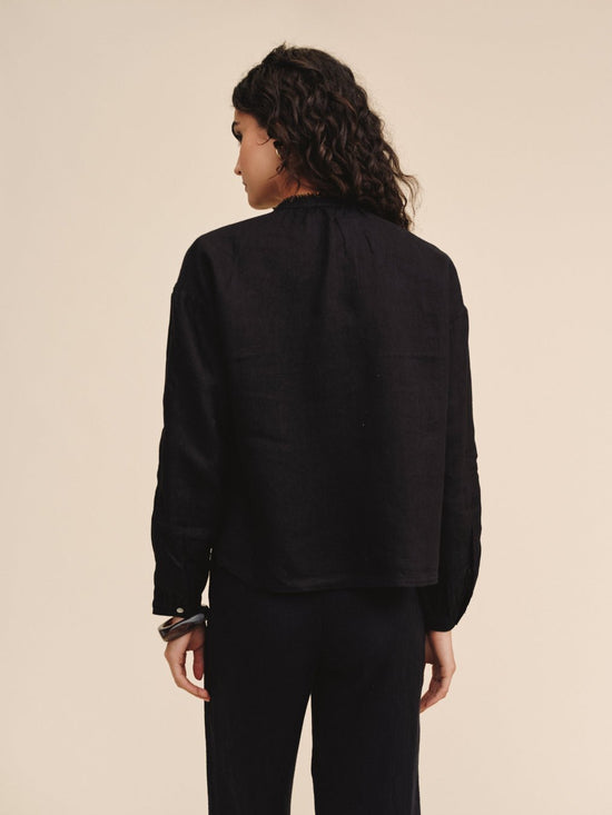 Bella Dahl Mandarin Collar Trimmed Button Down - Black View 2