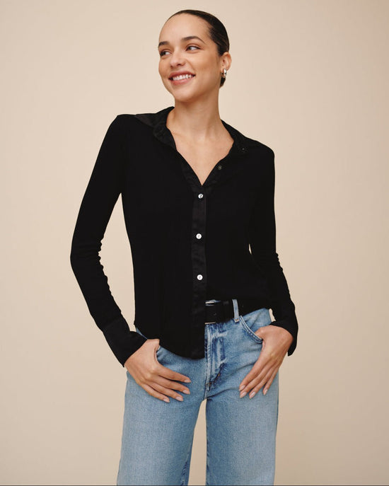 Bella Dahl Mixed Button Down - Black View 2