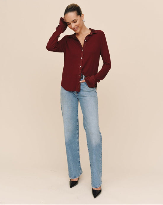 Bella Dahl Mixed Button Down - Cabernet Red View 2