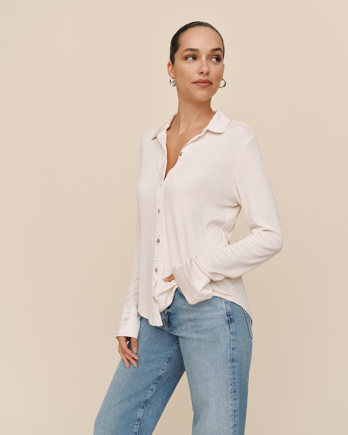 Bella DahlMixed Button Down - Winter WhiteTops