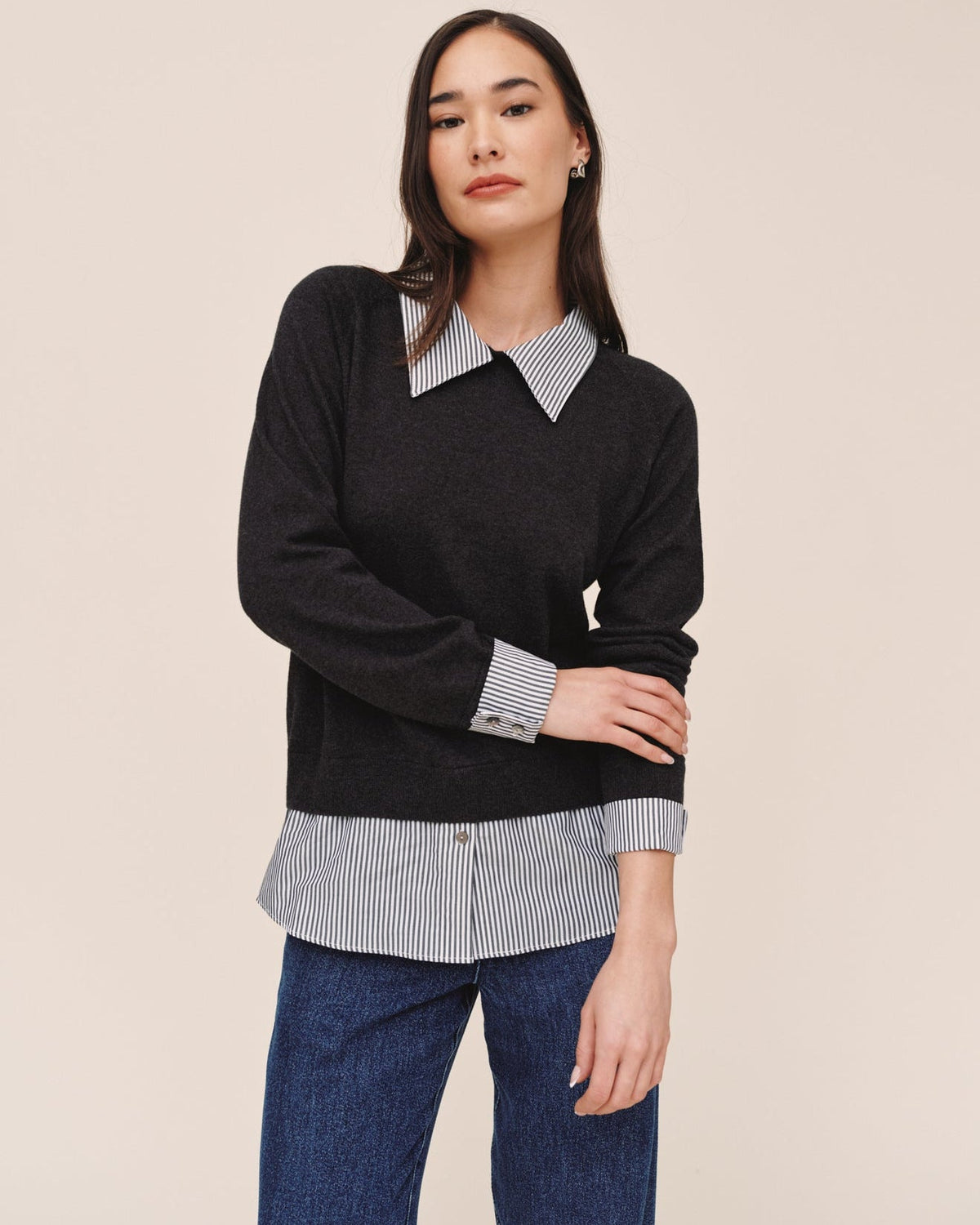 Bella DahlMixed Layered Sweater - Vintage BlackSweaters
