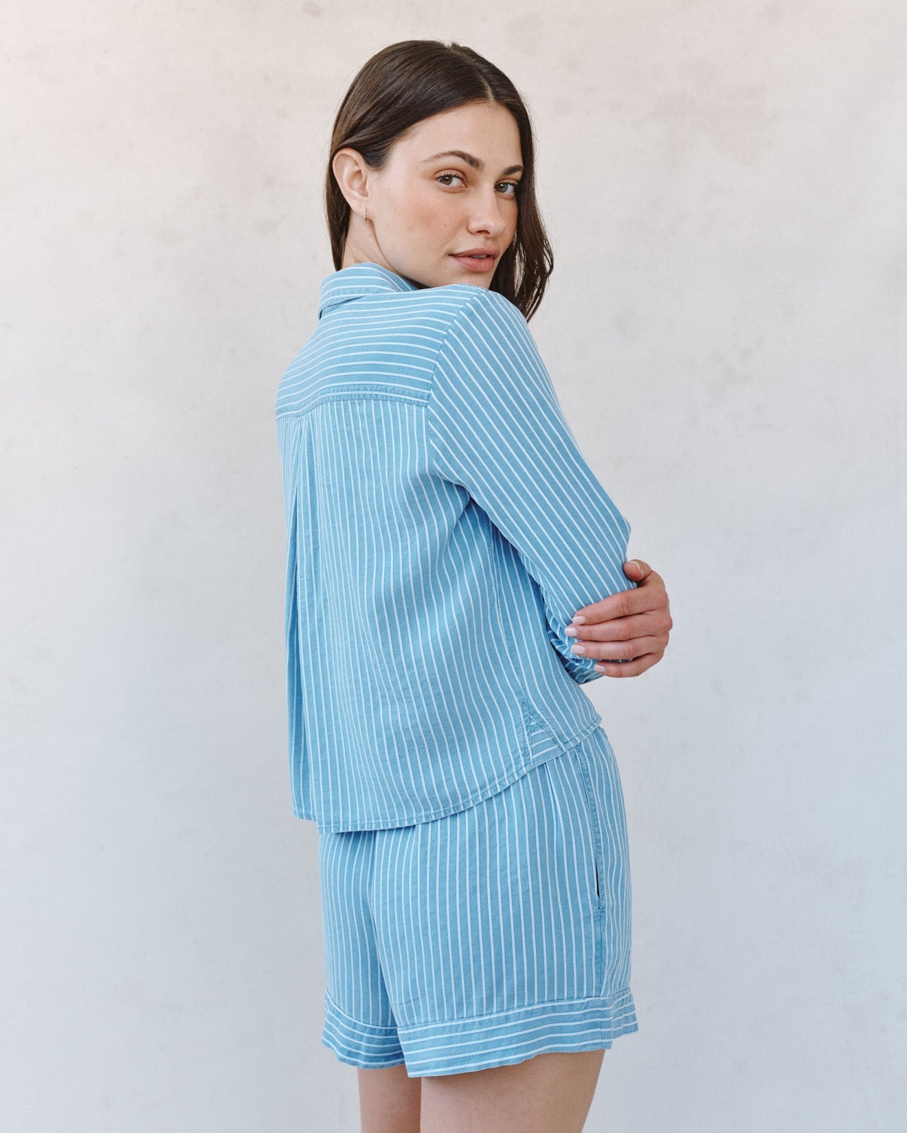 Bella DahlMixed Stripe Button Down Shirt - Coastal Stripe WashTops