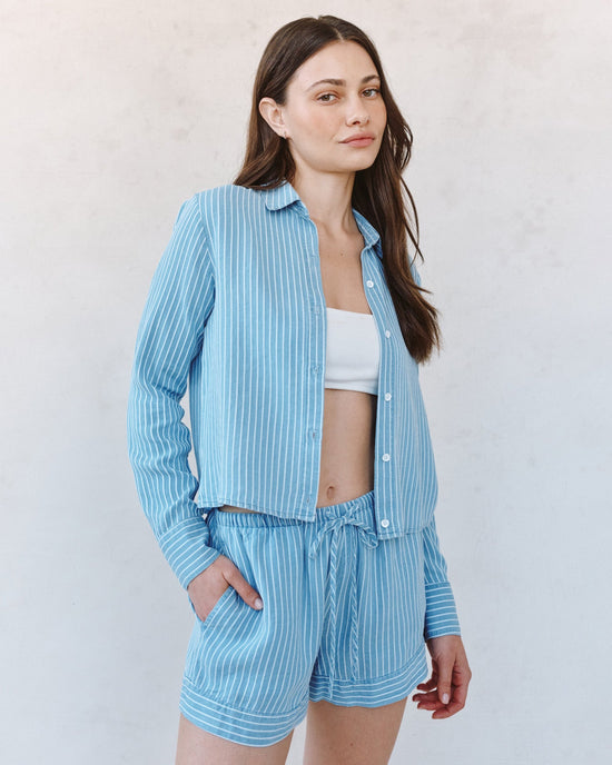 Bella Dahl Mixed Stripe Button Down Shirt - Coastal Stripe Wash